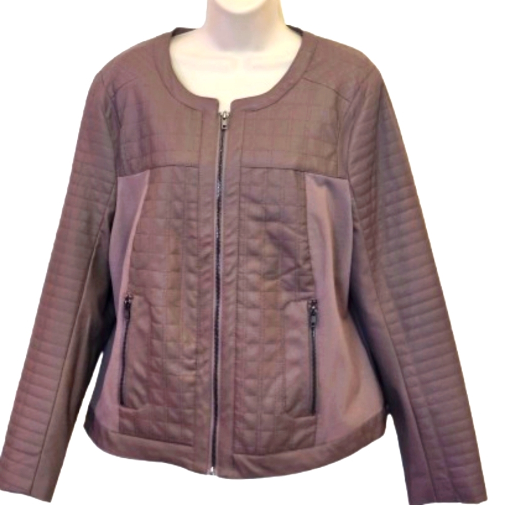 Larry Levine Iron Quilt Pattern Faux Leather Moto Jacket, X-Large,NWOT